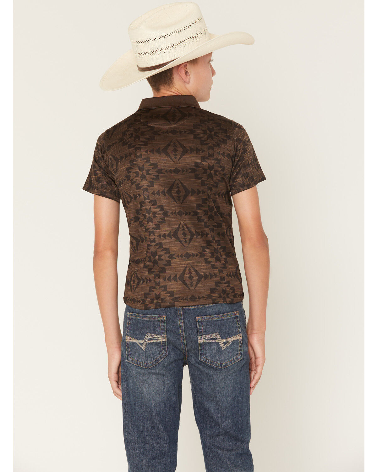 Image #4 - RANK 45® Boys' Tonal Southwestern Short Sleeve Button-Down Polo Shirt, Coffee, hi-res