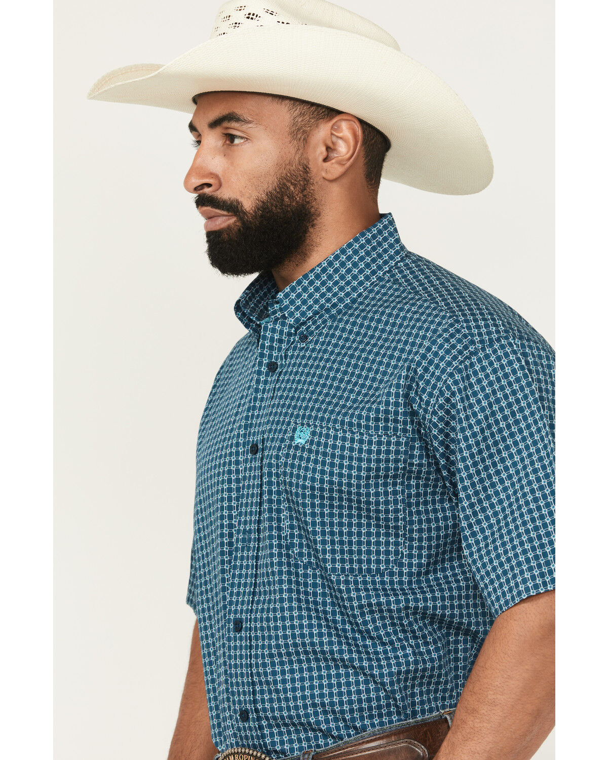 Image #2 - Cinch Men's Geo Print Short Sleeve Button-Down Western Shirt, Blue, hi-res