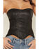 Image #3 - Fornia Women's Rose Embossed Faux Leather Bustier, Black, hi-res