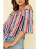 Rock & Roll Denim Women's Americana Stripe Off Shoulder Crop Top, Red/white/blue, hi-res