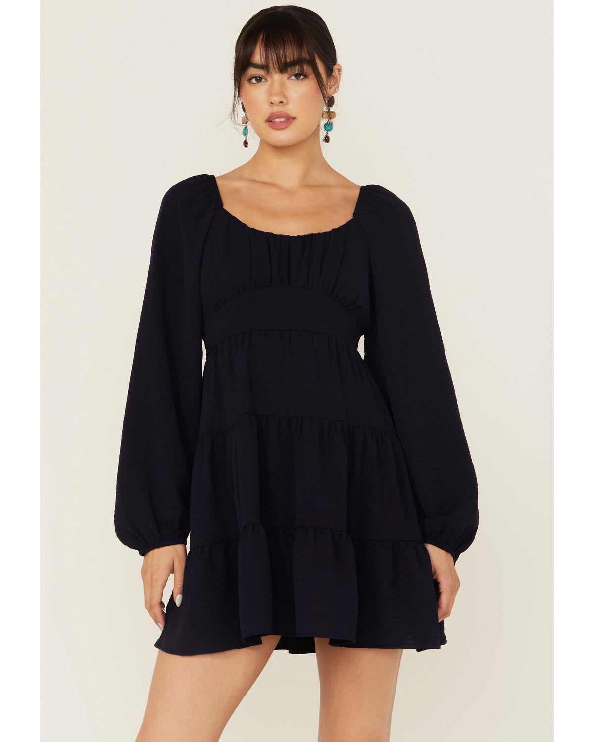 Image #1 - Originality Women's Boot Barn Exclusive Solid Long Sleeve Mini Dress, Navy, hi-res