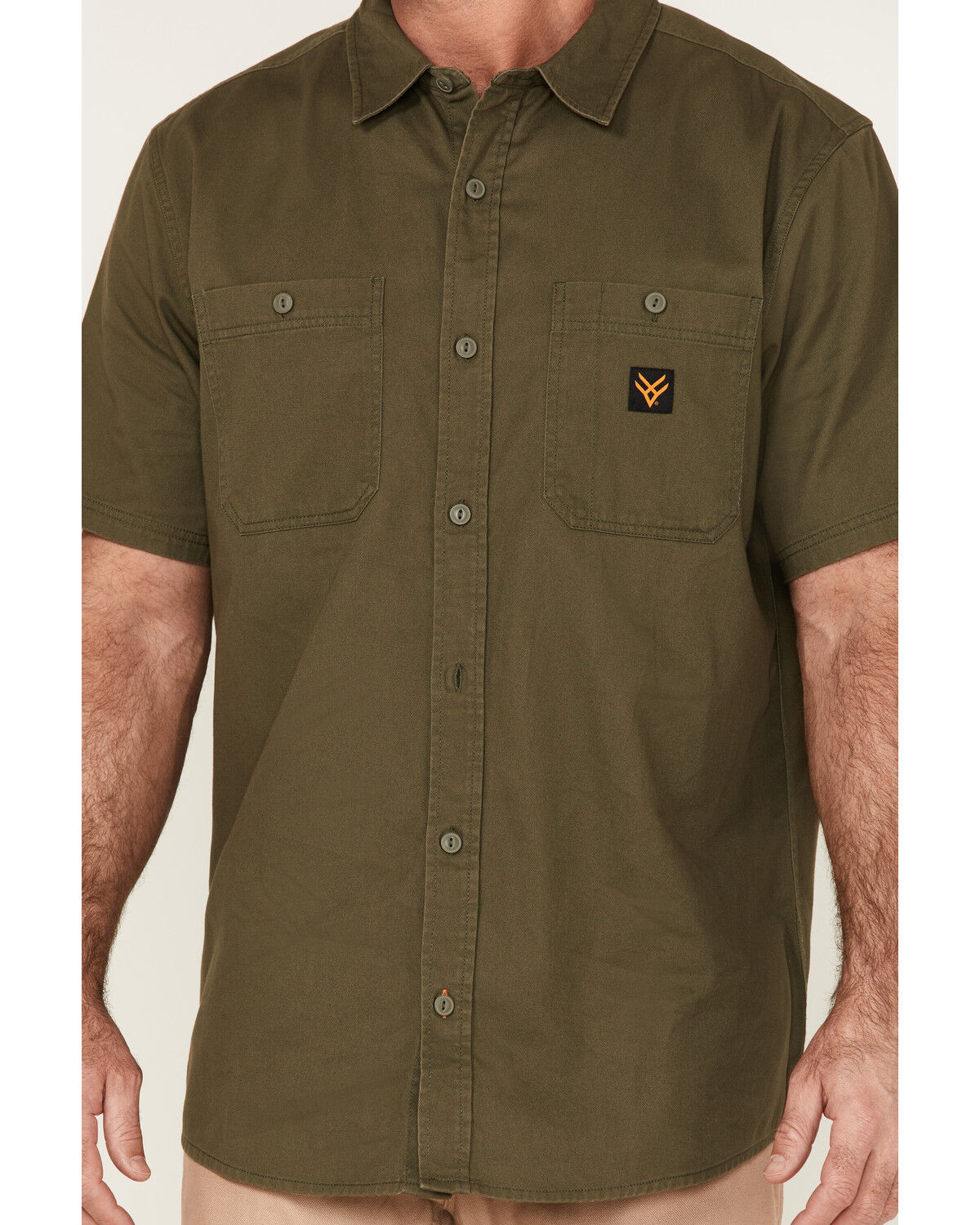 Image #3 - Hawx Men's Solid Twill Short Sleeve Button-Down Work Shirt, Olive, hi-res