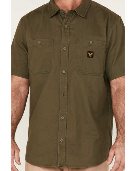 Image #3 - Hawx Men's Solid Twill Short Sleeve Button-Down Work Shirt , Olive, hi-res
