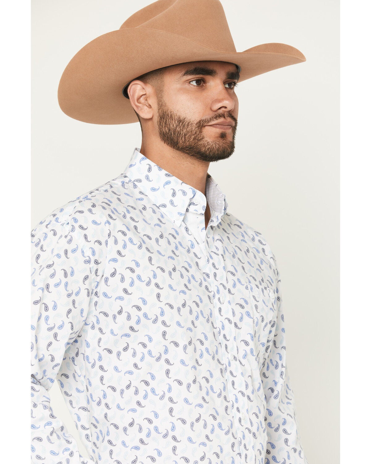 Image #2 - George Strait by Wrangler Men's Paisley Print Long Sleeve Button-Down Stretch Western Shirt - Tall, White, hi-res