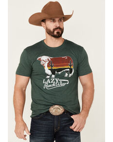 Lazy J Ranch Men's Olive Green Sunrise Graphic Short Sleeve T-Shirt , Green, hi-res
