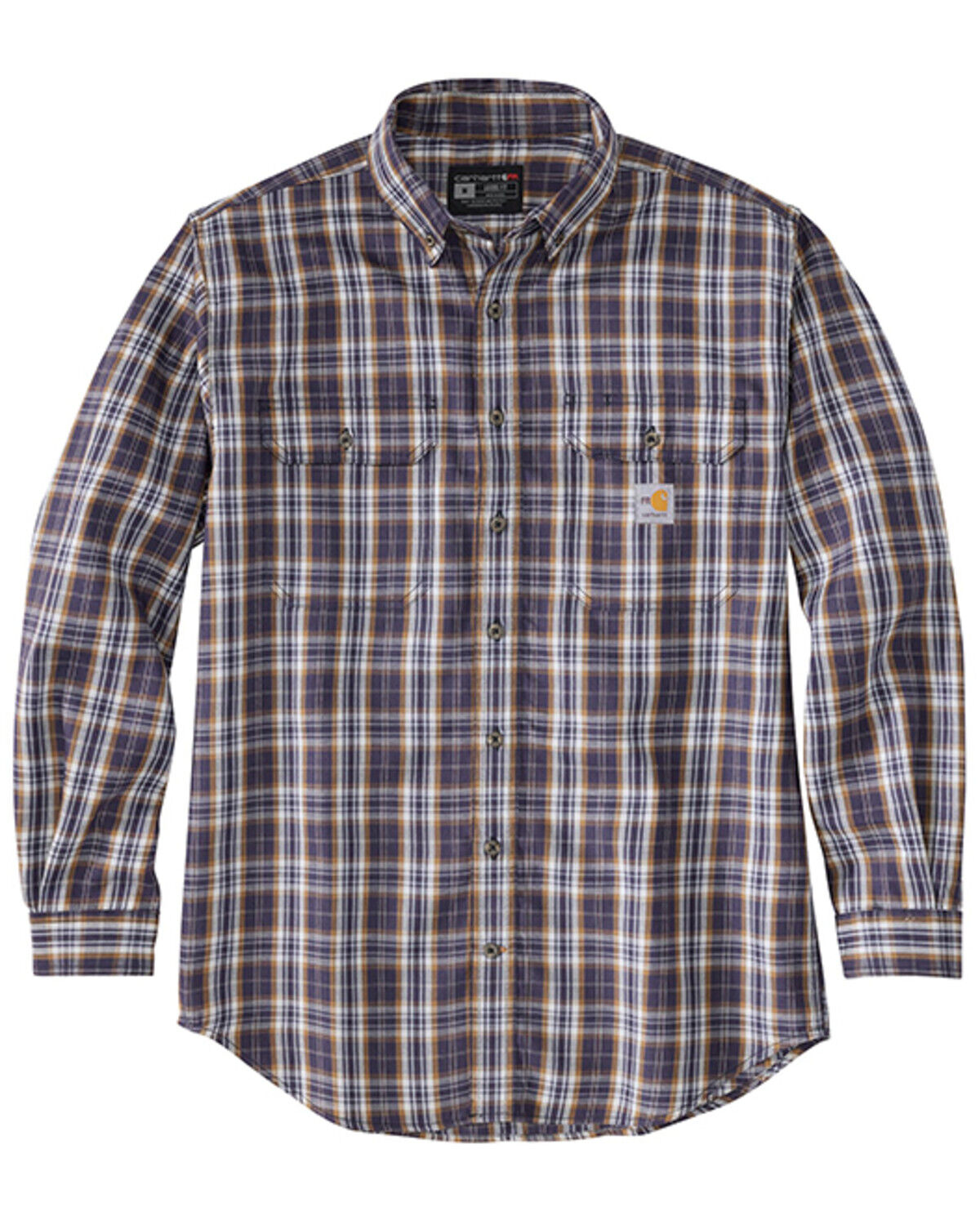 Image #1 - Carhartt Men's FR Force Rugged Flex® Plaid Long Sleeve Button-Down Western Work Shirt, Brown/blue, hi-res