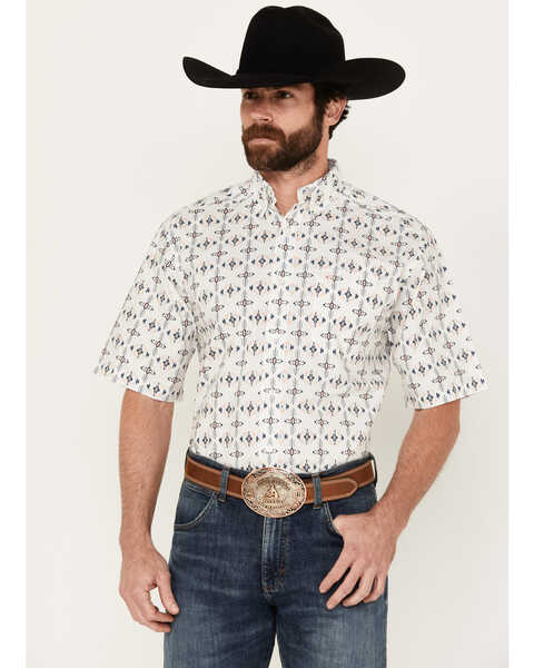 Ariat Men's Otto Southwestern Print Short Sleeve Button-Down Western Shirt, White, hi-res