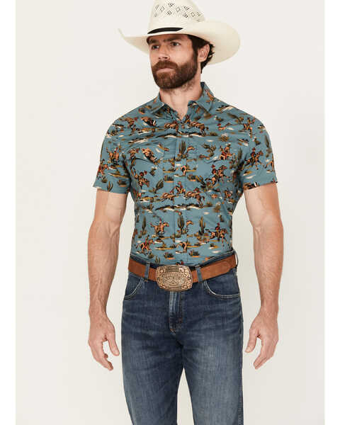 Pendleton Men's Laramie Desert Short Sleeve Snap Western Shirt, Blue, hi-res