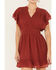 Image #3 - Billa77 Women's Swiss Dot McKinley Short Sleeve Midi Dress , Brick Red, hi-res