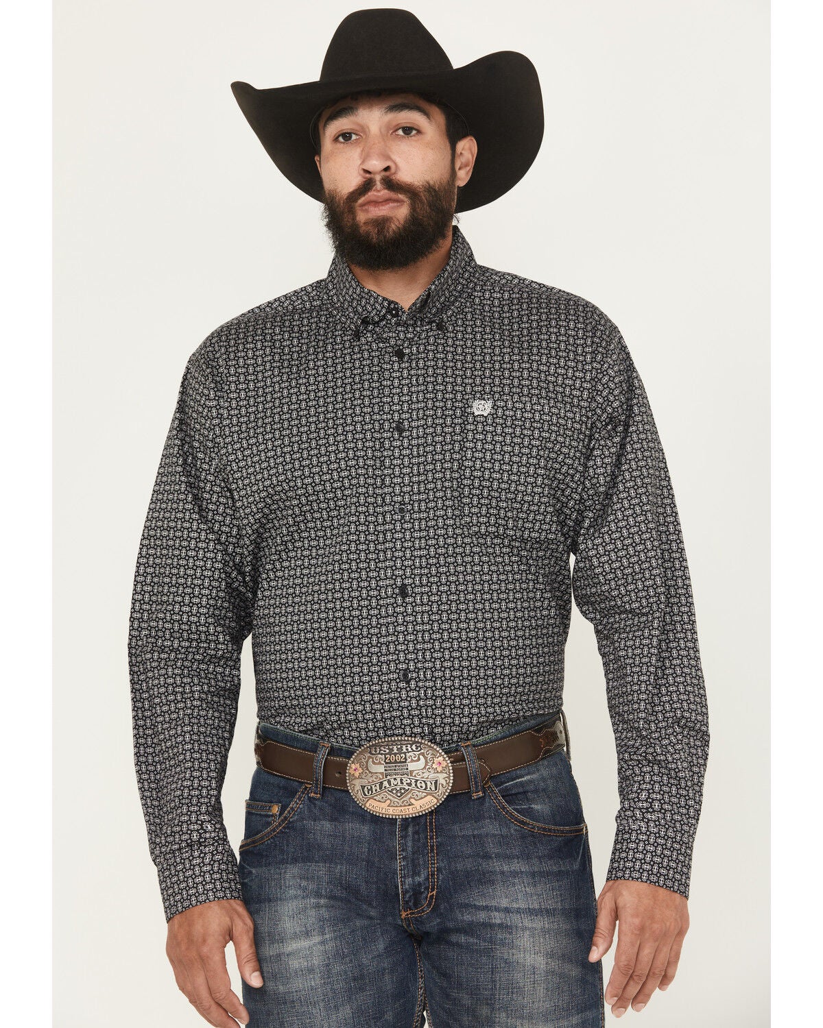 Image #1 - Cinch Men's Geo Print Long Sleeve Button-Down Stretch Western Shirt, Black, hi-res