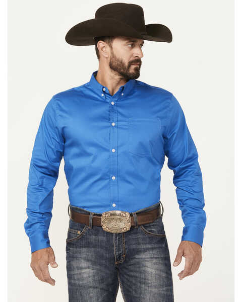 Image #1 - Cody James Men's Basic Twill Long Sleeve Button-Down Performance Western Shirt, Royal Blue, hi-res