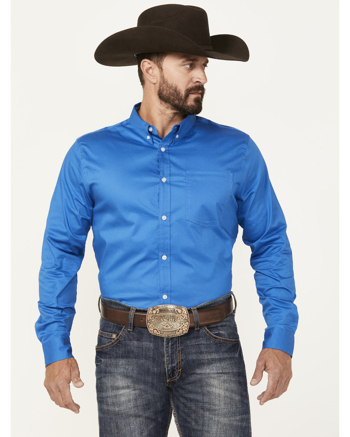 Image #1 - Cody James Men's Basic Twill Long Sleeve Button-Down Performance Western Shirt, Royal Blue, hi-res