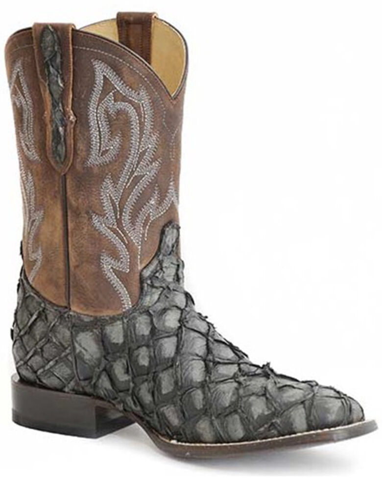 Stetson Men's Predator Pirarucu Vamp Exotic Western Boots - Wide Square Toe , Grey, hi-res