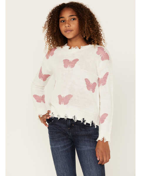 Self Esteem Girls' Butterfly Sweater , Ivory, hi-res