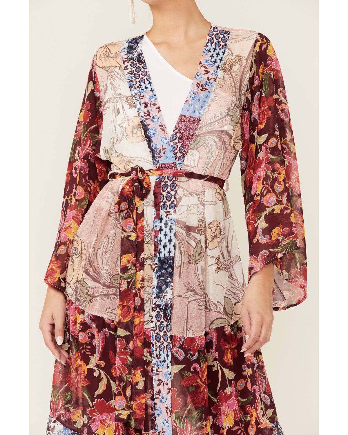 Image #2 - LaBiz Women's Navy & Burgundy Floral Long Kimono, Navy, hi-res
