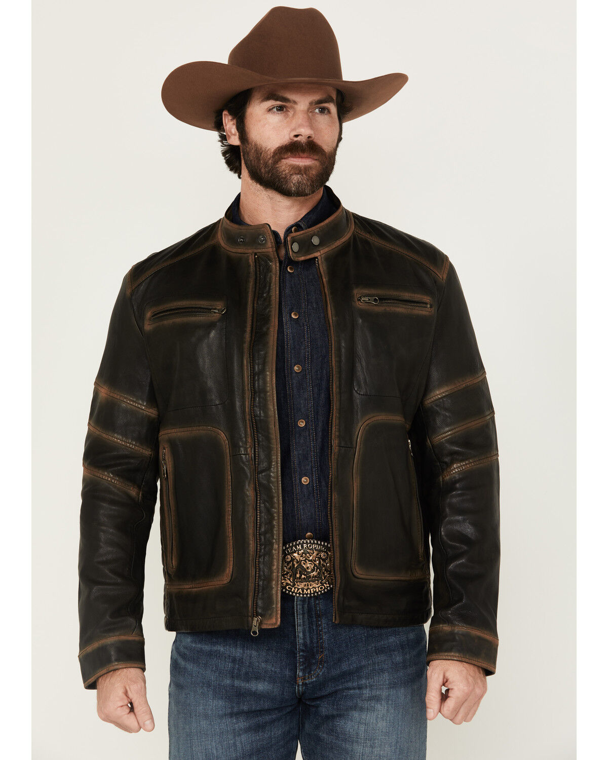 Image #1 - Scully Men's Leather Moto Jacket, Black, hi-res