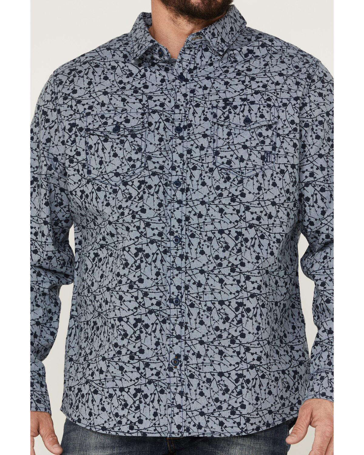 Image #3 - Brothers and Sons Men's All-Over Print Long Sleeve Button Down Western Shirt, Navy, hi-res