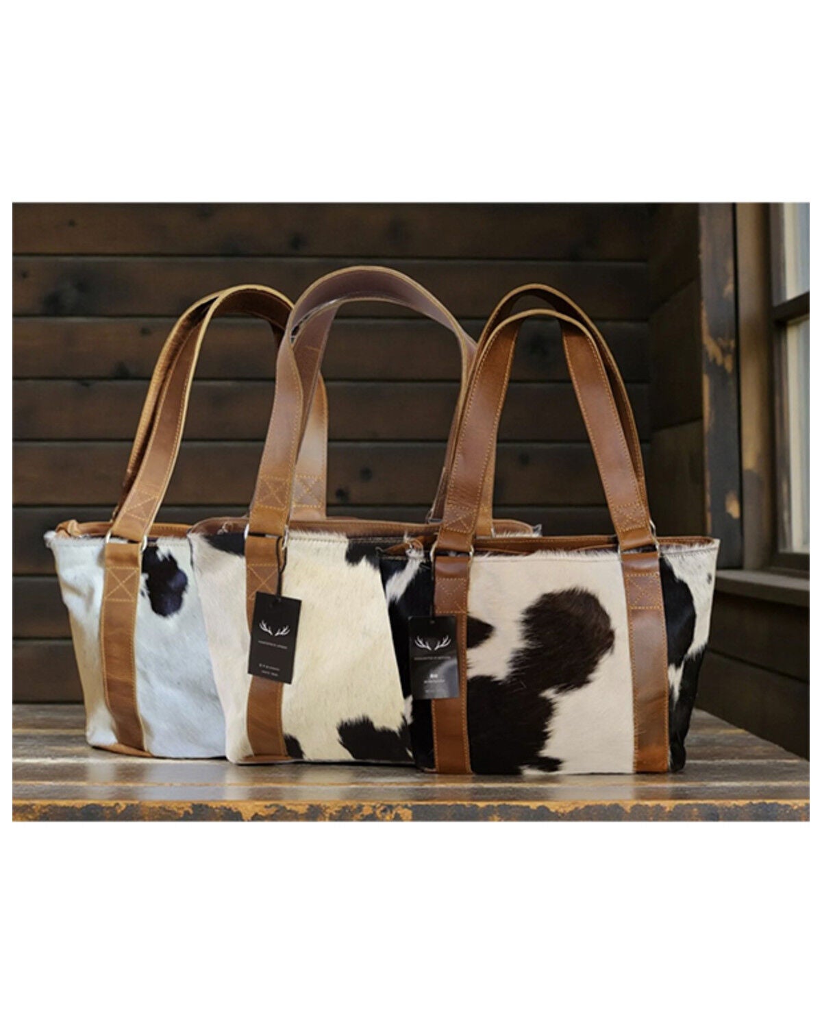 Image #3 - Ranch Junkie Women's Highlands Cowhide Tote Bag, Black/white, hi-res