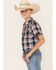 Image #2 - Cody James Boys' Steerhead Plaid Print Short Sleeve Snap Western Shirt, Navy, hi-res