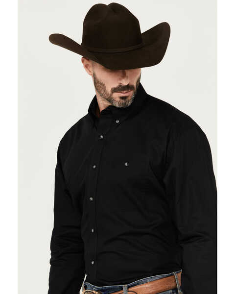 Image #2 - George Strait by Wrangler Men's Solid Long Sleeve Button-Down Stretch Western Shirt - Tall , Black, hi-res