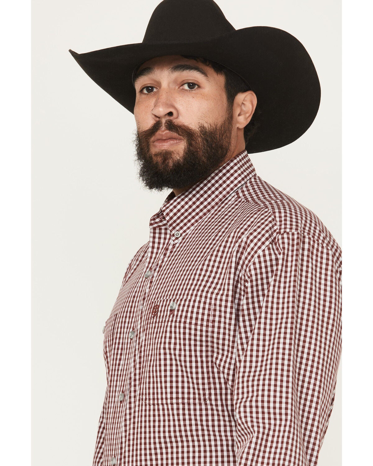 Image #2 - George Strait Wrangler Men's Checkered Long Sleeve Button-Down Stretch Western Shirt - Tall, Wine, hi-res
