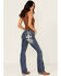 Image #1 - Grace In LA Women's Medium Wash Cross Embroidered Mid Rise Bootcut Stretch Denim Jeans, Medium Wash, hi-res