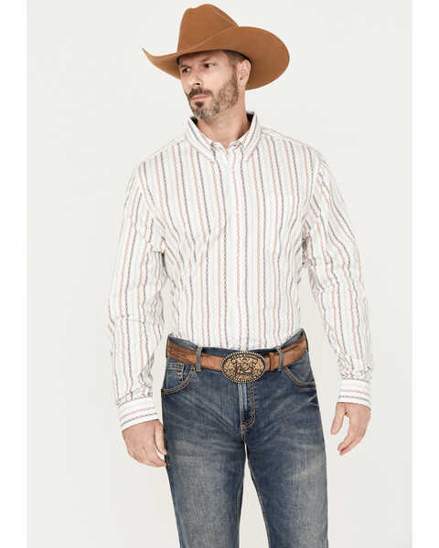 Image #1 - RANK 45® Men's Stormy Southwestern Striped Print Long Sleeve Button-Down Stretch Western Shirt , Gold, hi-res