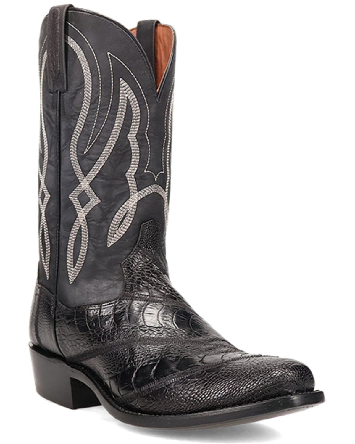 Dan Post Men's Exotic Ostrich Leg Western Boots - Square Toe, Black, hi-res