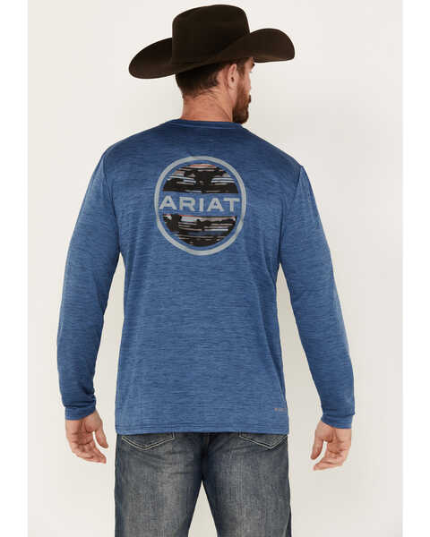 Image #4 - Ariat Men's Charger Camo Circle Logo Long Sleeve Performance T-Shirt , Blue, hi-res