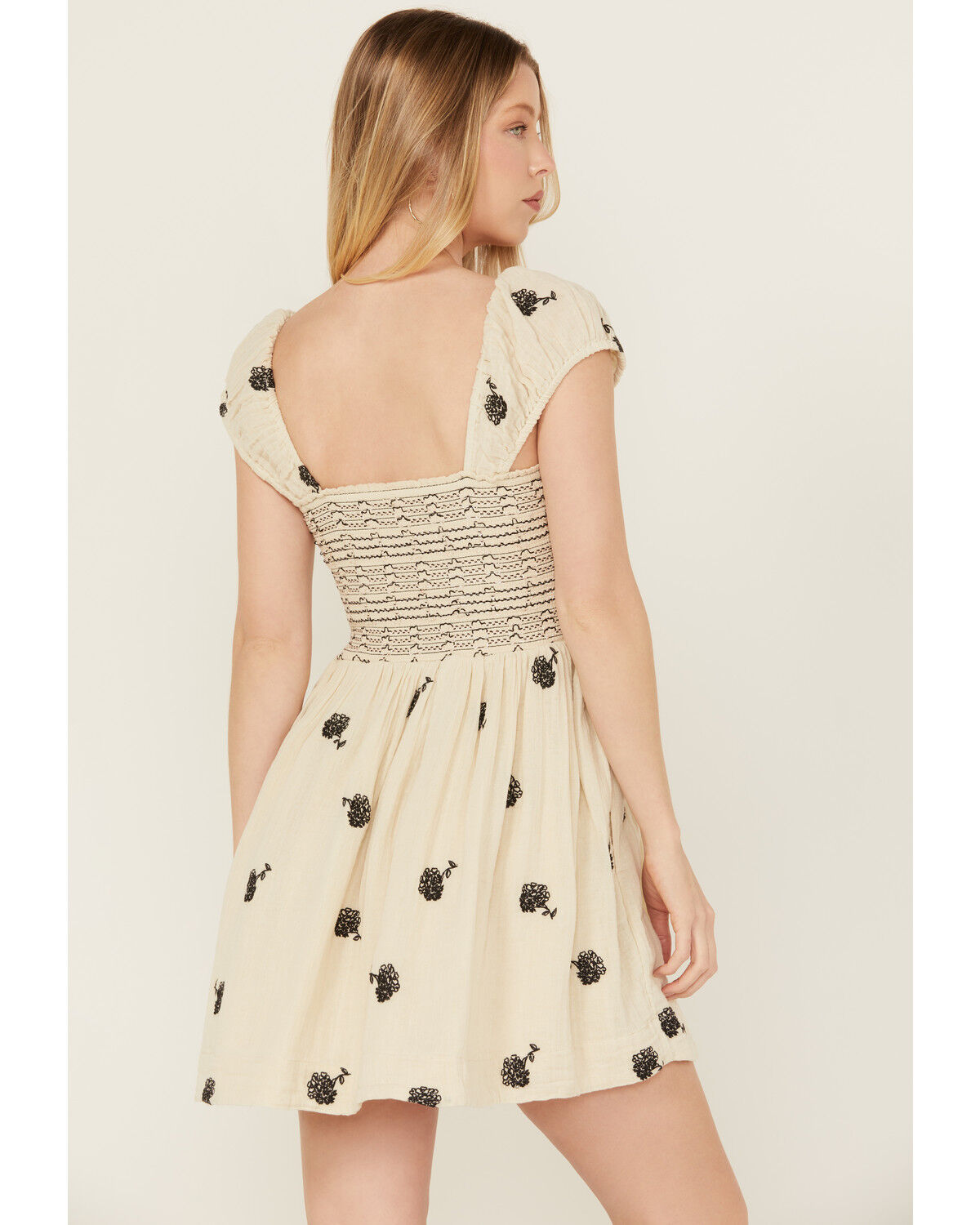 Image #4 - Free People Women's Tory Floral Smocked Mini Dress, Cream, hi-res