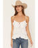 Image #1 - Cleo + Wolf Women's Floral Print Tie-Front Sleeveless Ruffle Cami, Ivory, hi-res