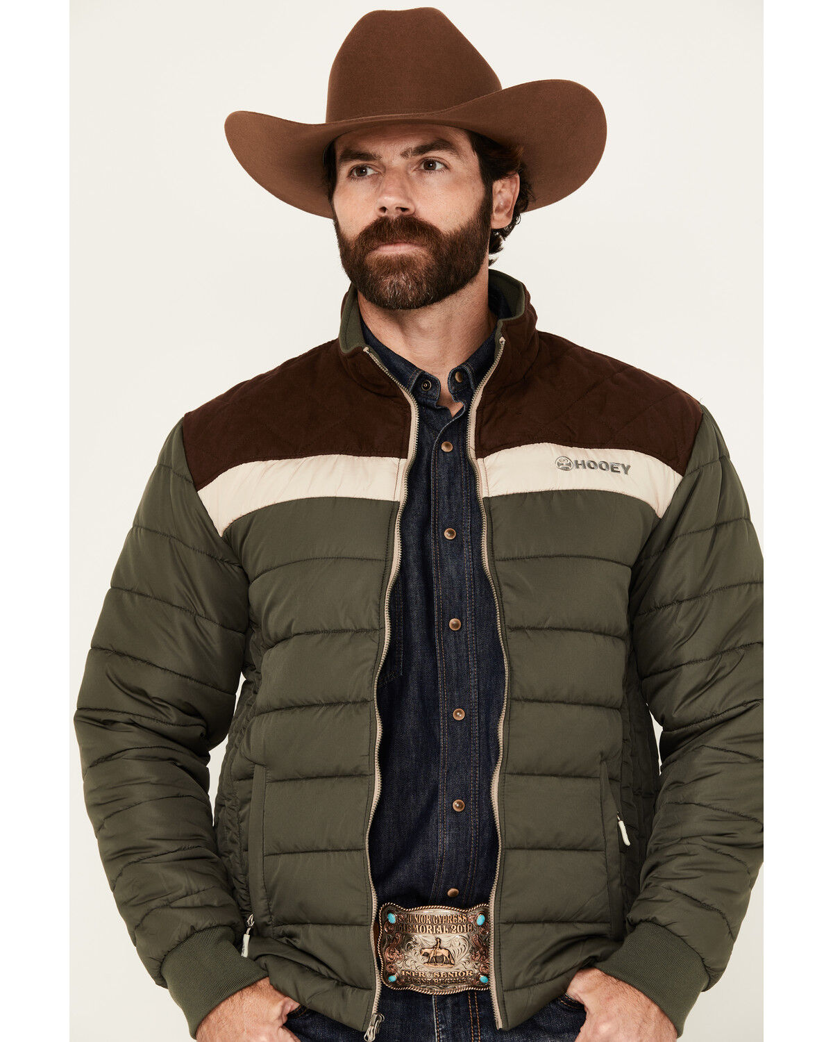 Image #1 - Hooey Men's Colorblock Packable Puffer Jacket, Olive, hi-res