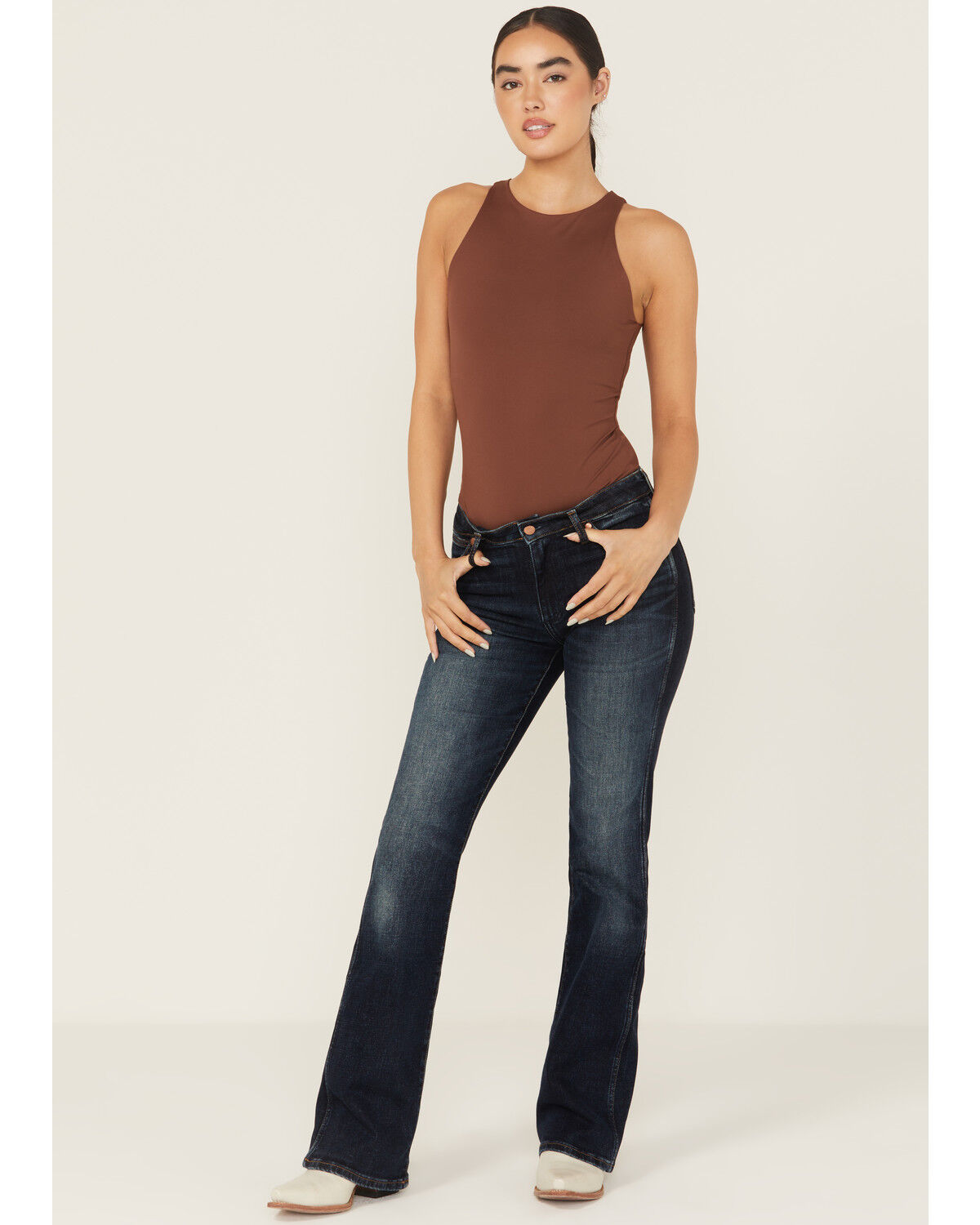 Image #1 - Wrangler Women's Dark Wash Pioneer Westward Mid Rise Bootcut Stretch Denim Jeans, Dark Wash, hi-res