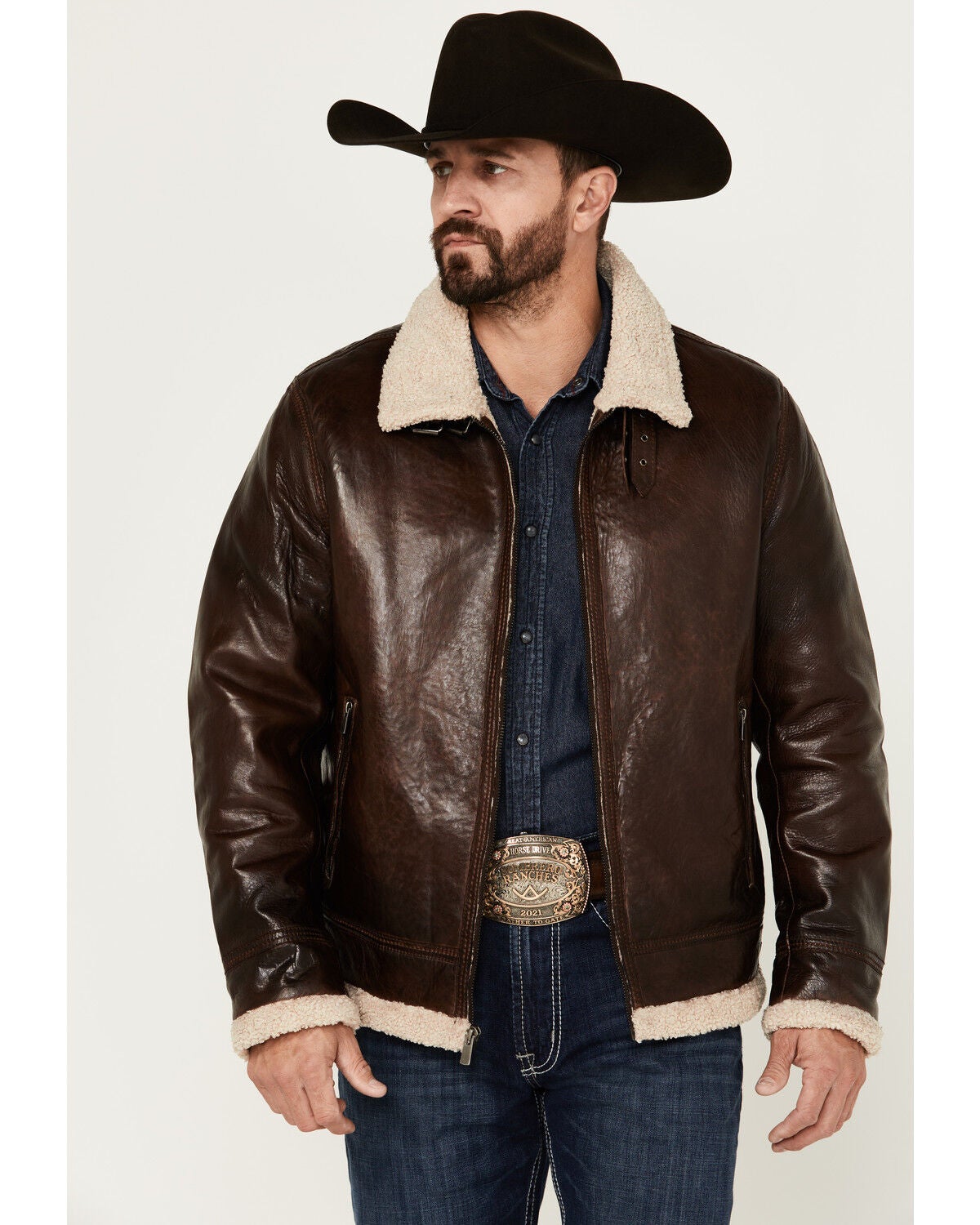 Scully Men's Sherpa Lined Leather Jacket, Chocolate, hi-res
