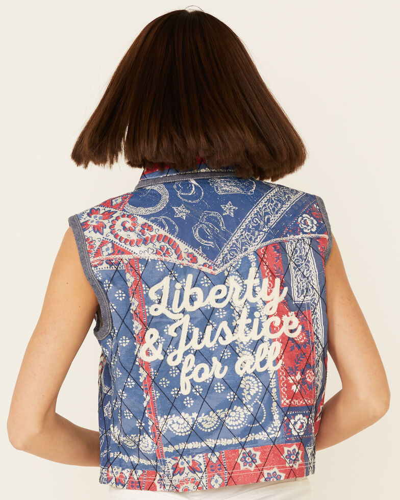 Double D Ranch Women's Multi Print Liberty & Justice For All Snap-Front Vest , Multi, hi-res