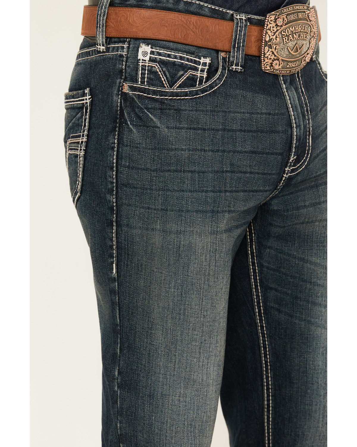 Image #4 - Rock & Roll Denim Men's Double Barrel Medium Vintage Wash Relaxed Bootcut Rigid Jeans, Medium Wash, hi-res