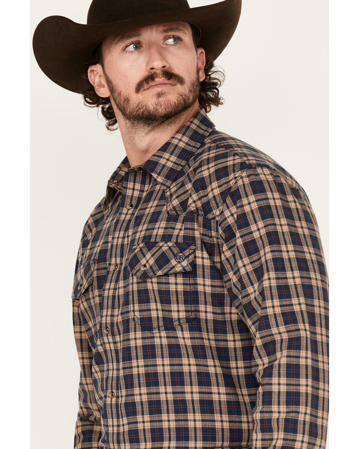 Image #2 - Blue Ranchwear Men's Burrow Plaid Print Long Sleeve Snap Western Shirt, Indigo, hi-res