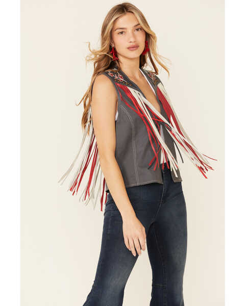 Image #1 - Double D Ranch Women's Indigo Eagle Live Tie-Front Vest , Indigo, hi-res