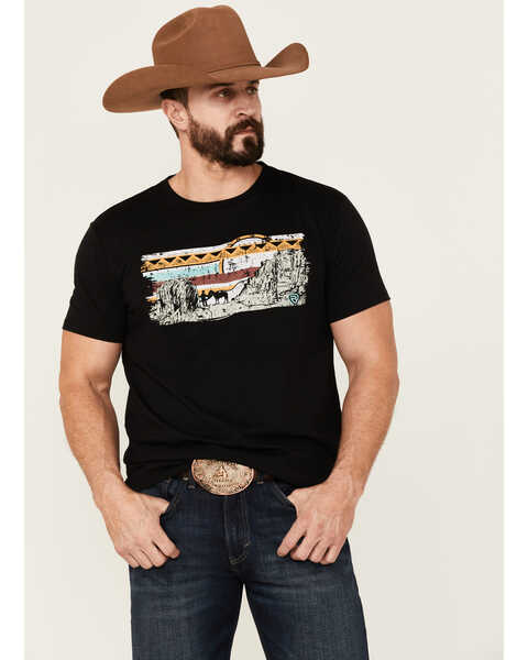 Rock & Roll Denim Men's Western Scene Graphic Short Sleeve T-Shirt, Black, hi-res