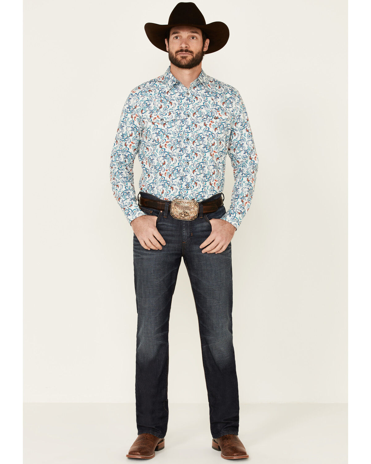 Image #2 - Cody James Men's City Lights Paisley Print Long Sleeve Snap Western Shirt, Ivory, hi-res