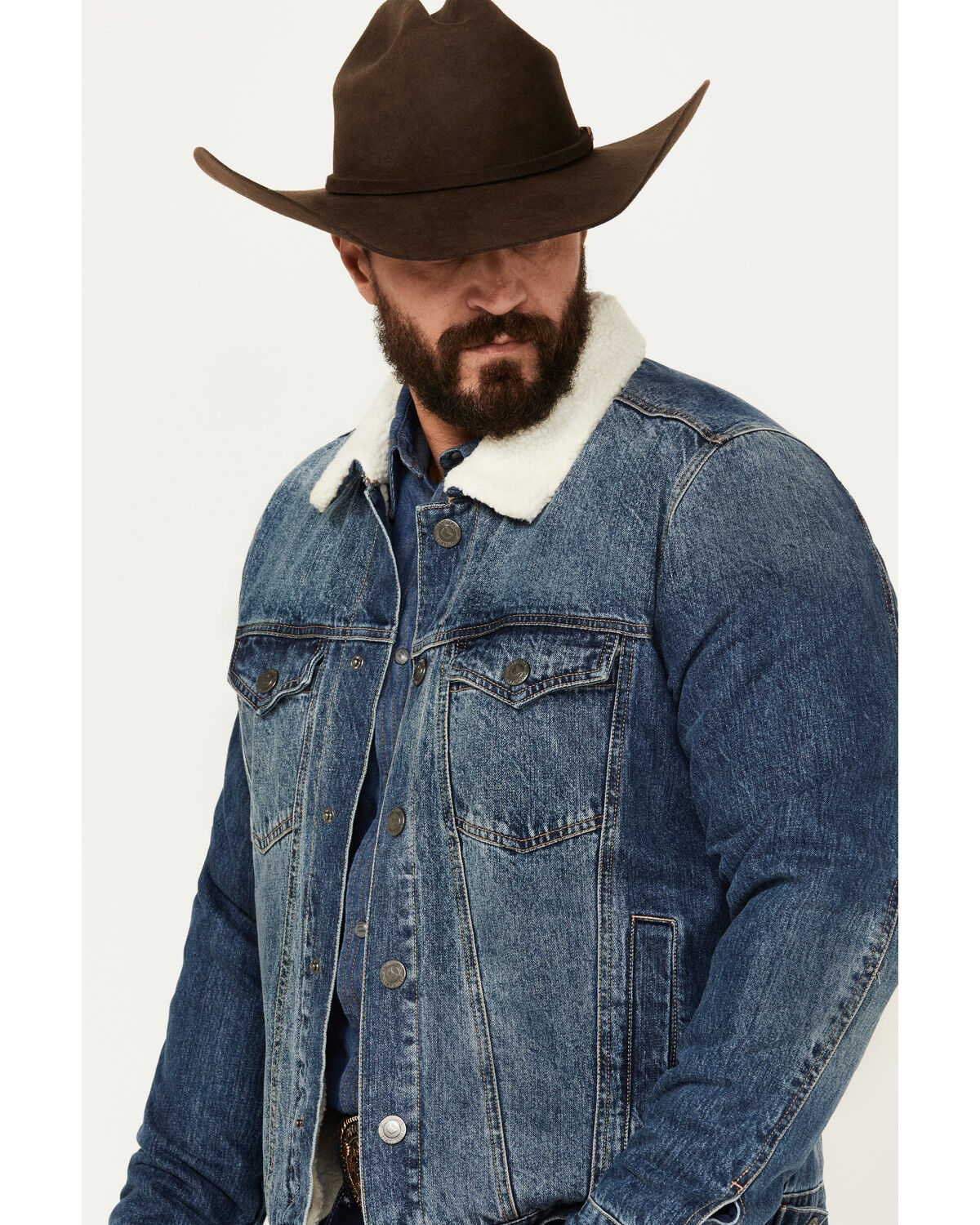 Image #2 - Cody James Men's Medium Wash Snap Sherpa Denim Jacket, Medium Wash, hi-res