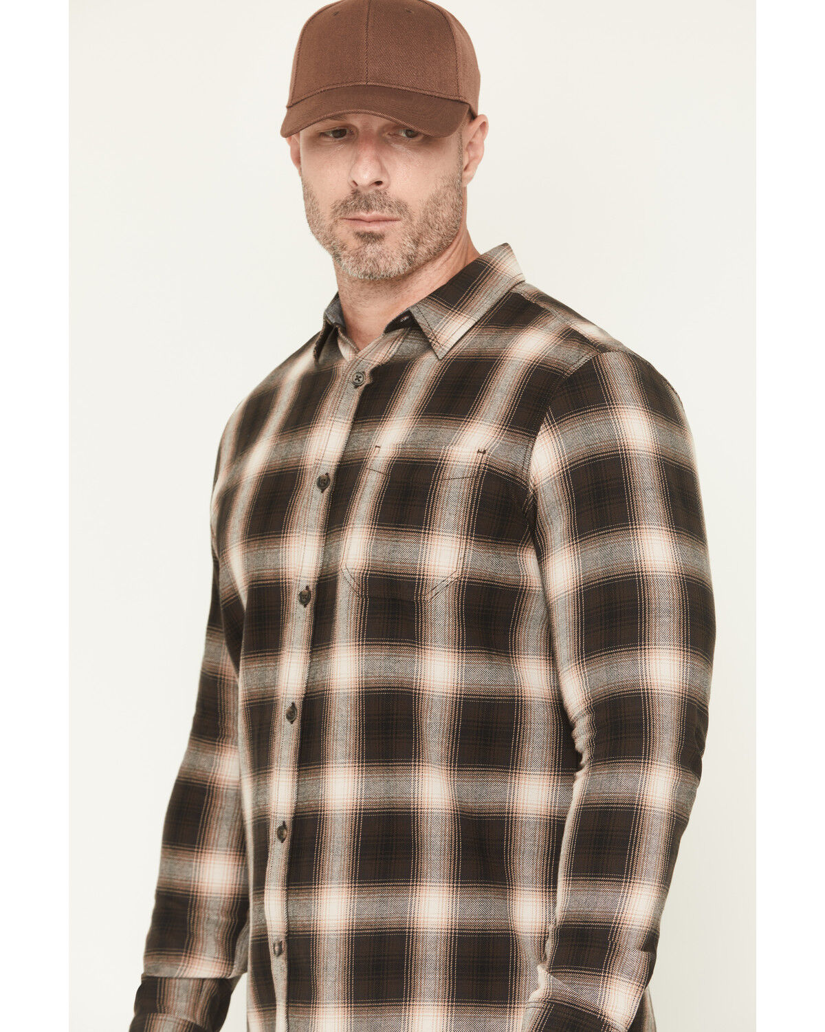 Image #2 - Brothers and Sons Men's Redwood Plaid Print Long Sleeve Button-Down Flannel Shirt, Brown, hi-res