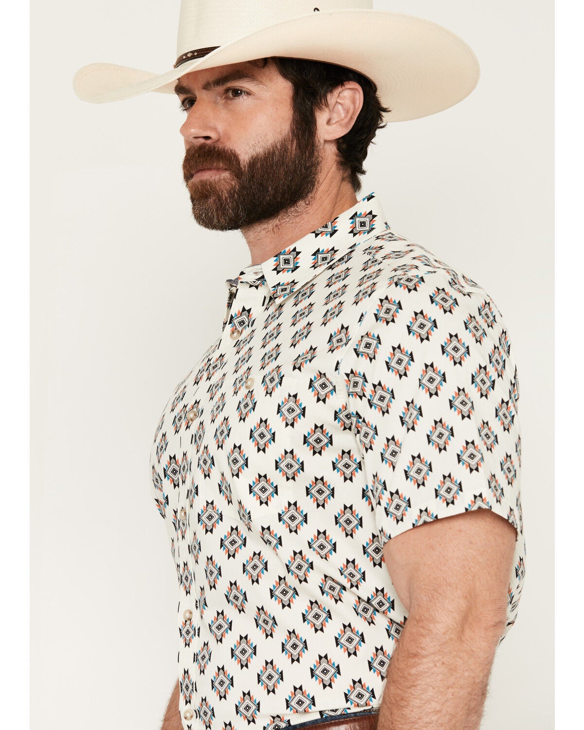 Image #2 - RANK 45&reg; Men's Star Power Geo Print Short Sleeve Button-Down Stretch Western Shirt, Off White, hi-res