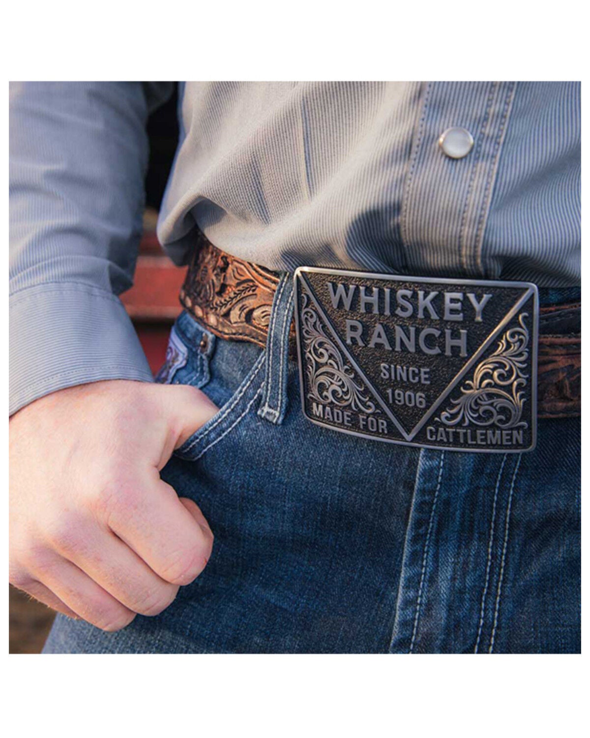 Image #4 - Montana Silversmiths Men's 1906 Cattleman Whiskey Ranch Belt Buckle, Black, hi-res