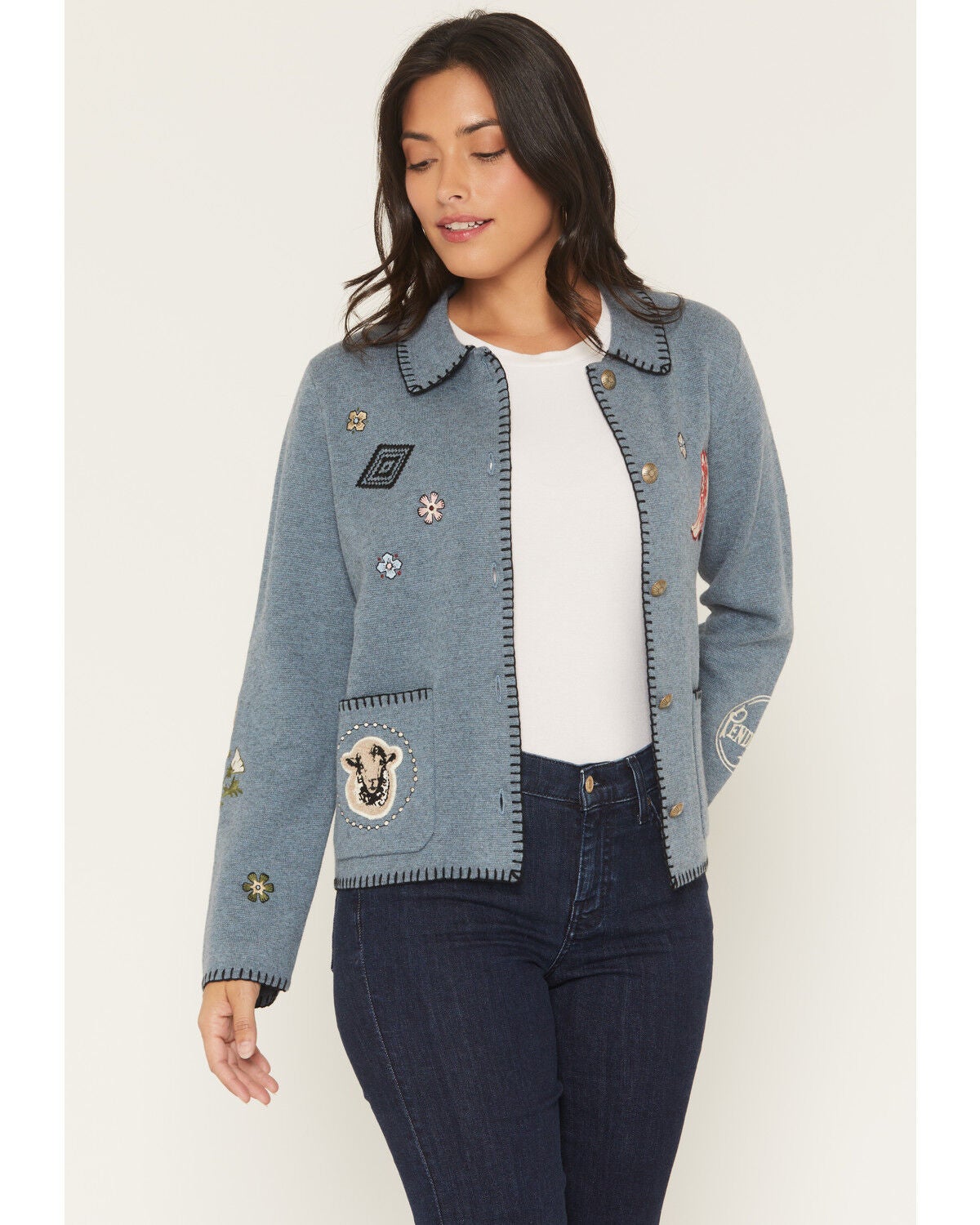 Pendleton Women's Souvenir Patch Button-Down Cardigan, Blue, hi-res