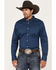 Image #1 - Cody James Men's 2nd Round Geo Print Long Sleeve Button-Down Western Shirt, Dark Blue, hi-res