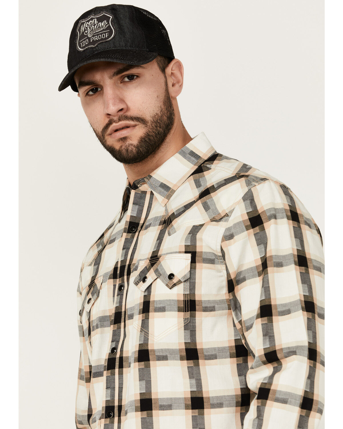 Image #2 - Moonshine Spirit Men's Crescendo Plaid Print Long Sleeve Snap Western Shirt, White, hi-res