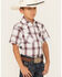 Image #2 - Ely Walker Boys' Textured Dobby Plaid Print Short Sleeve Pearl Snap Western Shirt, Burgundy, hi-res
