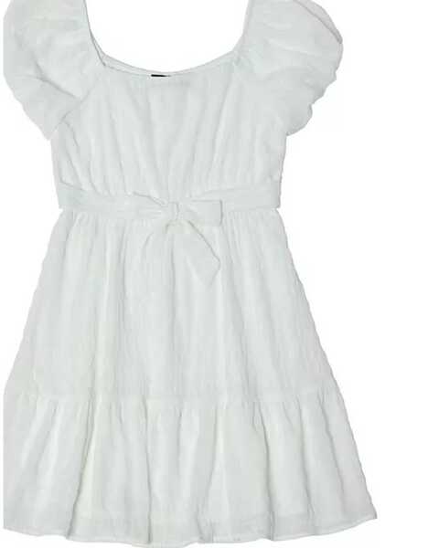 Trixxi Girls' Puff Sleeve Bow Tied Dress, White, hi-res