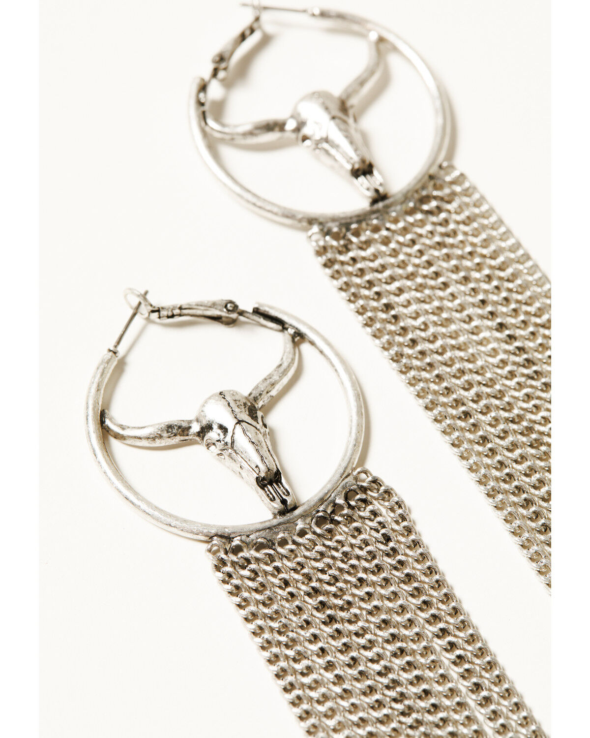 Image #2 - Idyllwind Women's Shelby Steer Head Fringe Hoop Earrings, Silver, hi-res